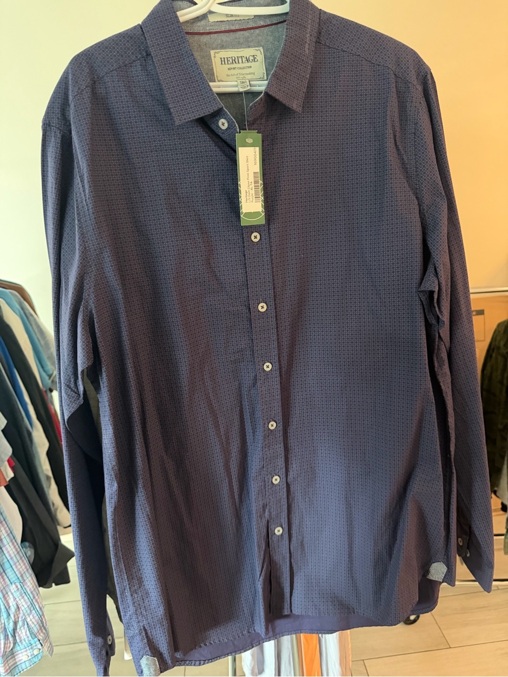 Report Collection Navy/Purple Textured Long-Sleeve Button-Down Shirt